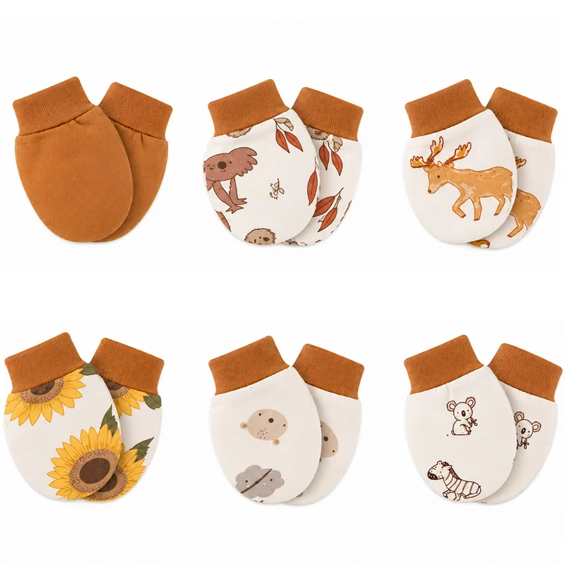 6 pasang/lot sarung tangan bayi baru lahir, sarung tangan katun lembut antigores, perlengkapan bayi perempuan motif kartun