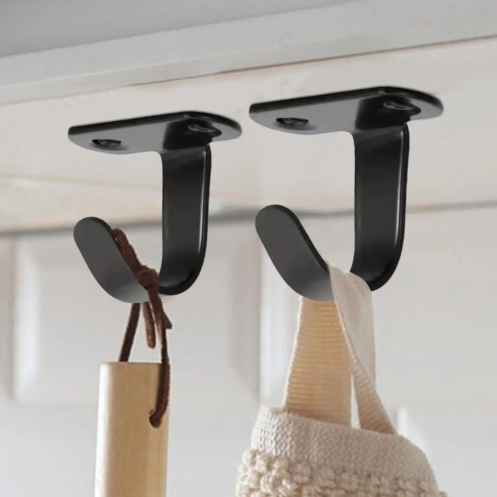 Ganchos en forma de J de Metal de alta resistencia, 5 unidades/juego, soporte fuerte, colgador de montaje en techo para baño, cocina, armario, sombrero, ropa, bolsa, abrigo