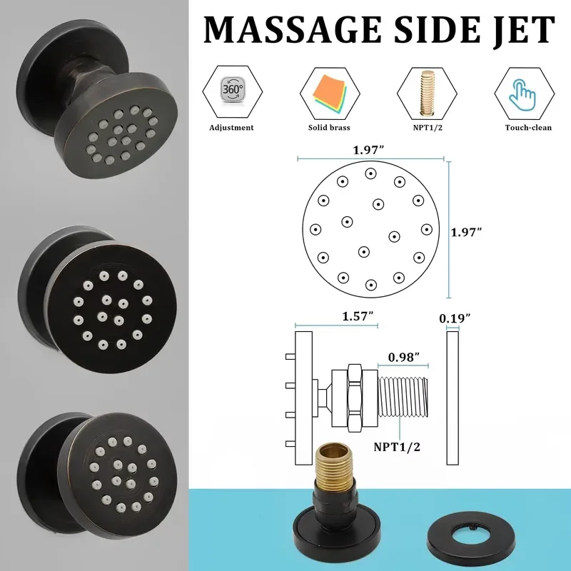 4-Piece Matte Black Ceramic Adjustable Flow Brass Shower Body Jets Spa Soft Contemporary Design Wall Sprayer Set for Hotels view 6