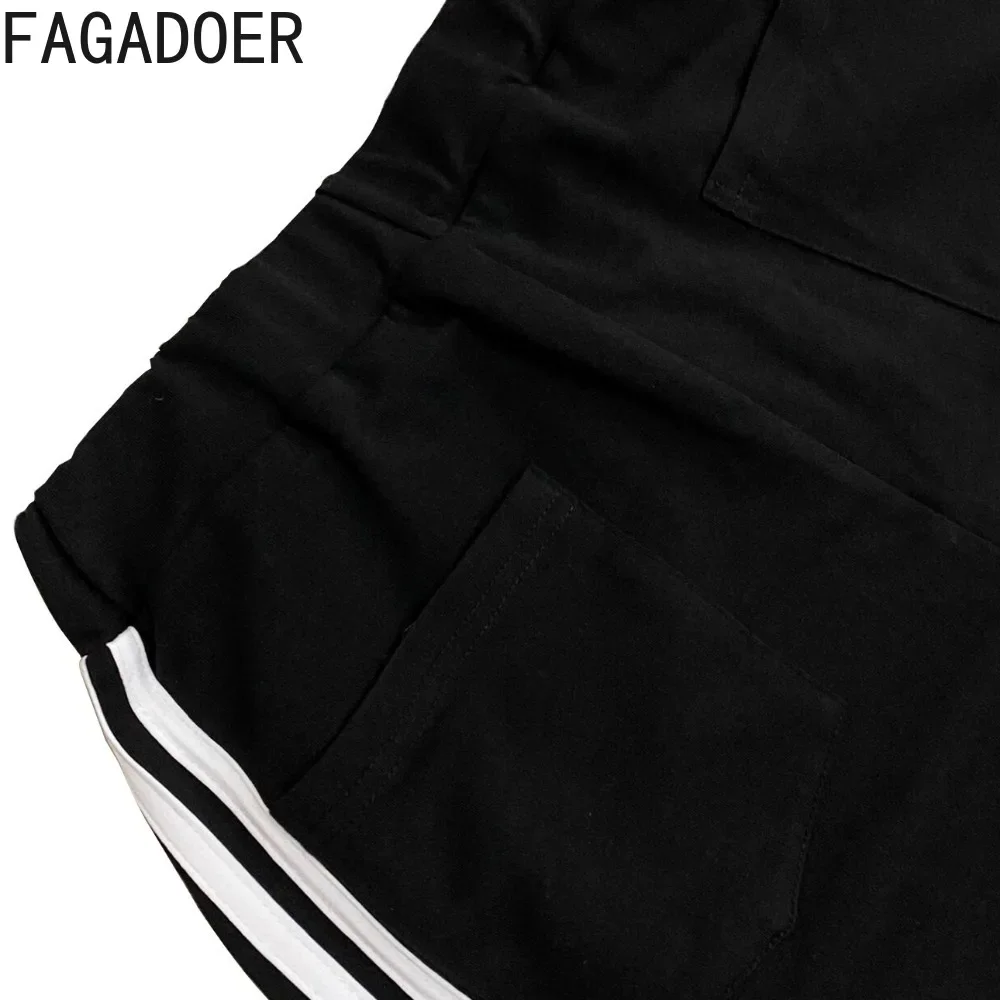 FAGADOER Fashion Wide Leg Pants Women Denim Patchwork Pocket High Waist Loose Jogger Pants Hot Girl Sweatpant Streetwear Bottoms