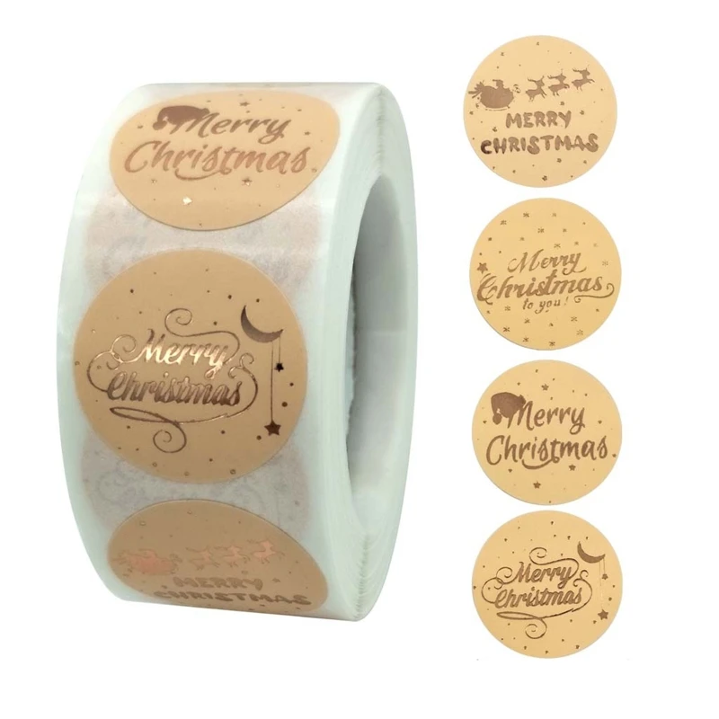 367A 500pcs Round Merry Christmas Stickers Thank You Card Box Package Label Sealing Stickers Wedding Decor Stationery Sticker