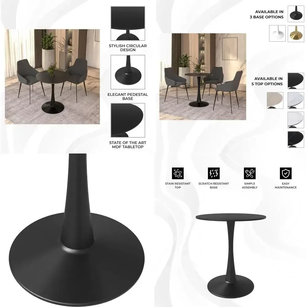 

24 Round Dining Table with Black Metal Pedestal Base for Kitchen and Dining Room
