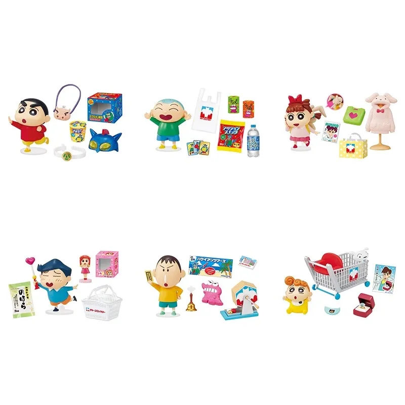 

Re-Ment Original 6Pcs クレヨンしんちゃん Shopping at Sato Kokonokado Toys For Kids Gift Collectible Model Ornaments