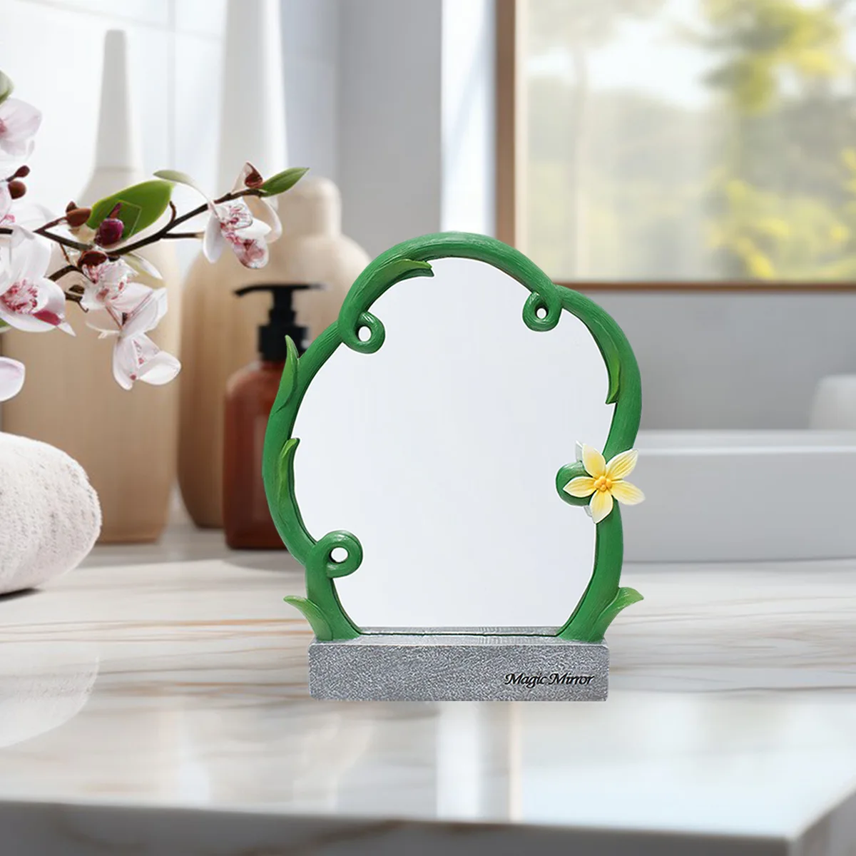 

Resin Vine Flower Mirror - Handmade Boho Vanity Decor, Unique Wall Mirror for Bedroom/Bathroom, Nature-Inspired Home Decor