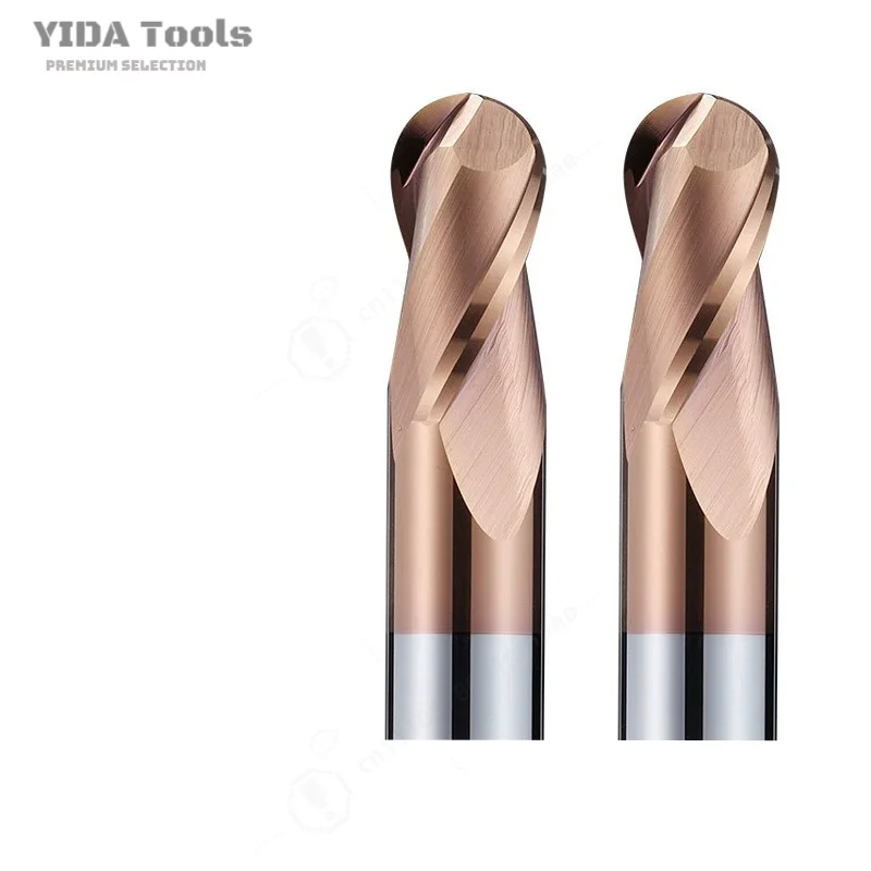 HRC55 Coated 2 Flute Extended Solid Carbide Ball Nose End Mill CNC Spherical Milling Cutter For Steel Machining