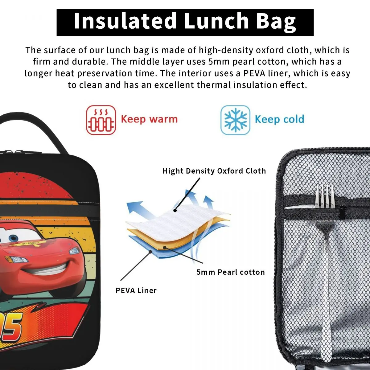 Lightning Mcqueen Racing Cars borse per il pranzo isolate contenitore per il pranzo termico grande Lunch Box Tote Bento Pouch Work Travel