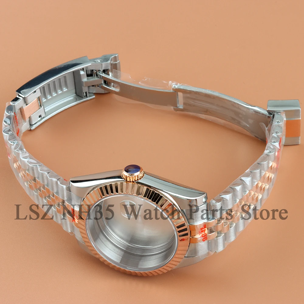 Rose Silver 36mm 39mm NH35 Fluted Curved Solid Watch Case Suitable For Datejust Series NH35 NH36 Automatic Movement 28.5mm Dial view 3