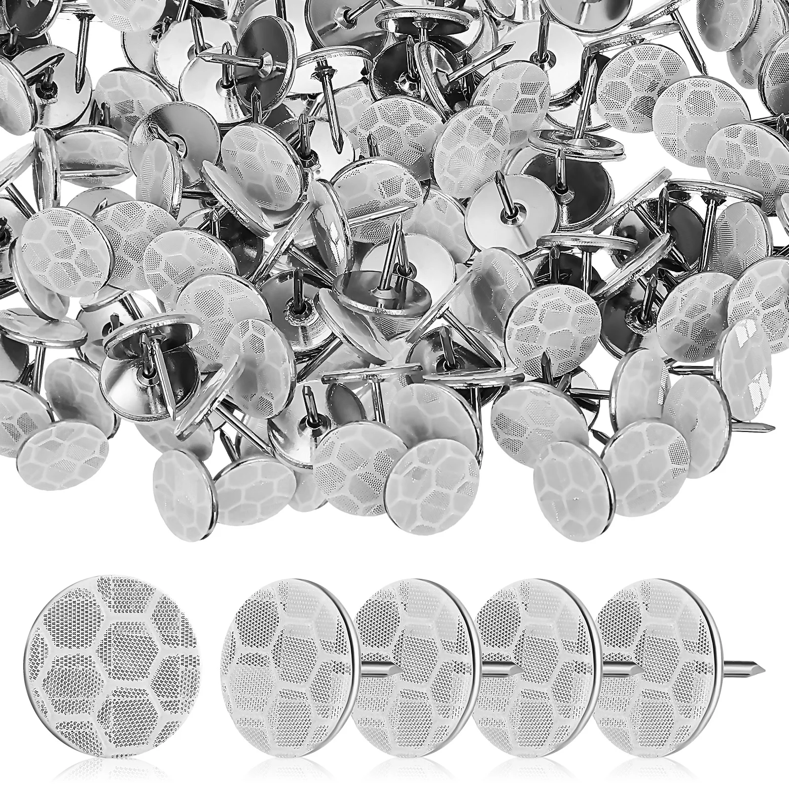 100 Pcs Reflective Thumb Tacks Sturdy Metal Reusable Trail Pins Pushpins for Hunting Hiking Cork Board Markers Tree Stand