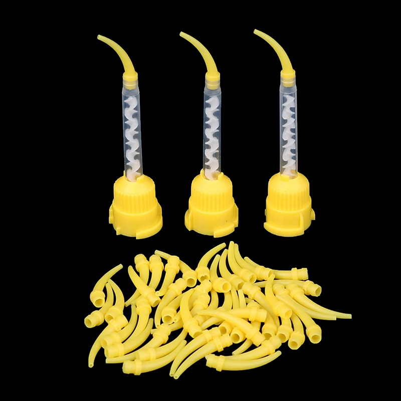 50/100Pcs punte di miscelazione per impronte dentali monouso giallo 1:1 punta intraorale per tubo di miscelazione per ugelli per materiale da impronta