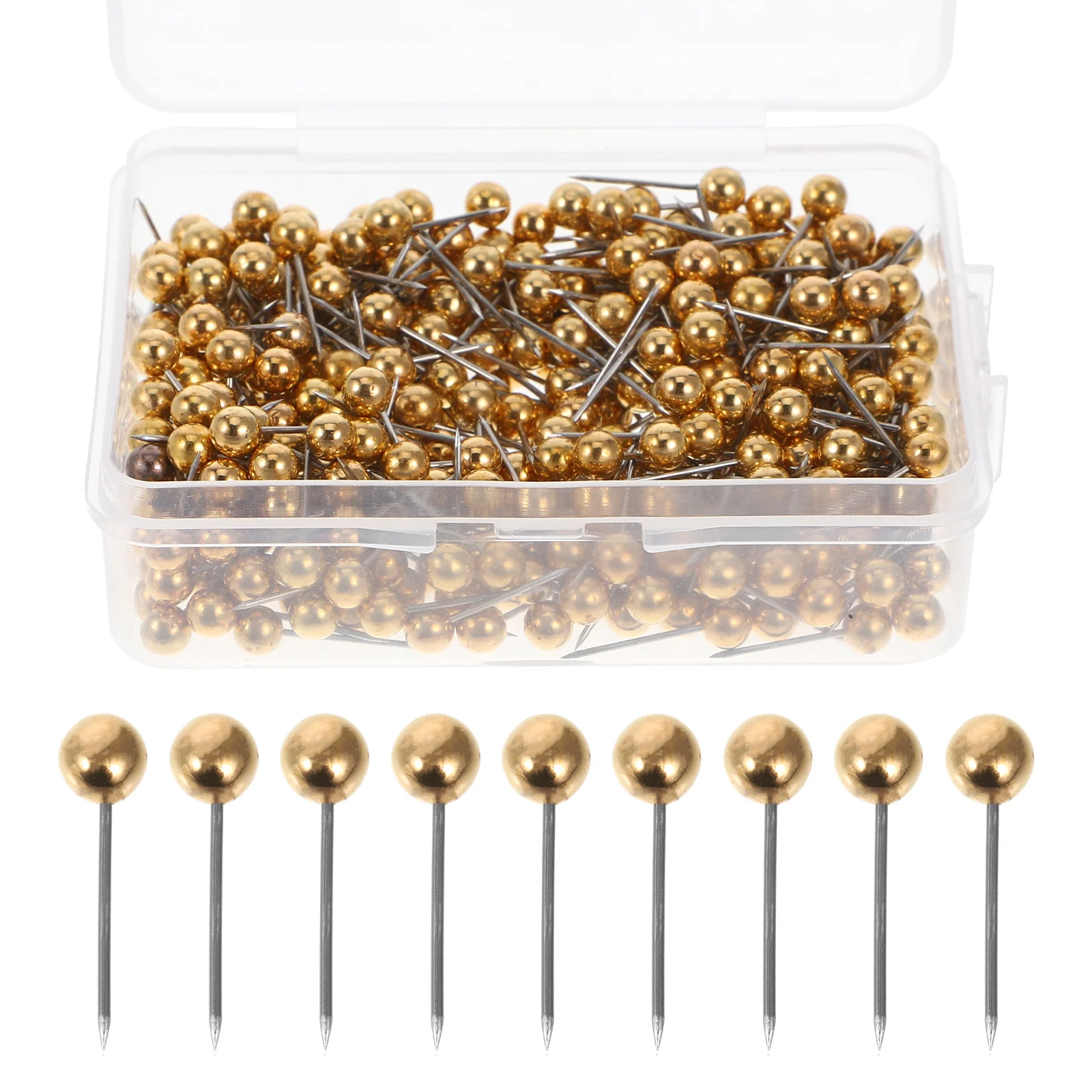 

400PCS Round Head Map Flag Push Map Tacks Metal Fixed Plastic Round Ball Needle Cork for School Home Office (Golden)