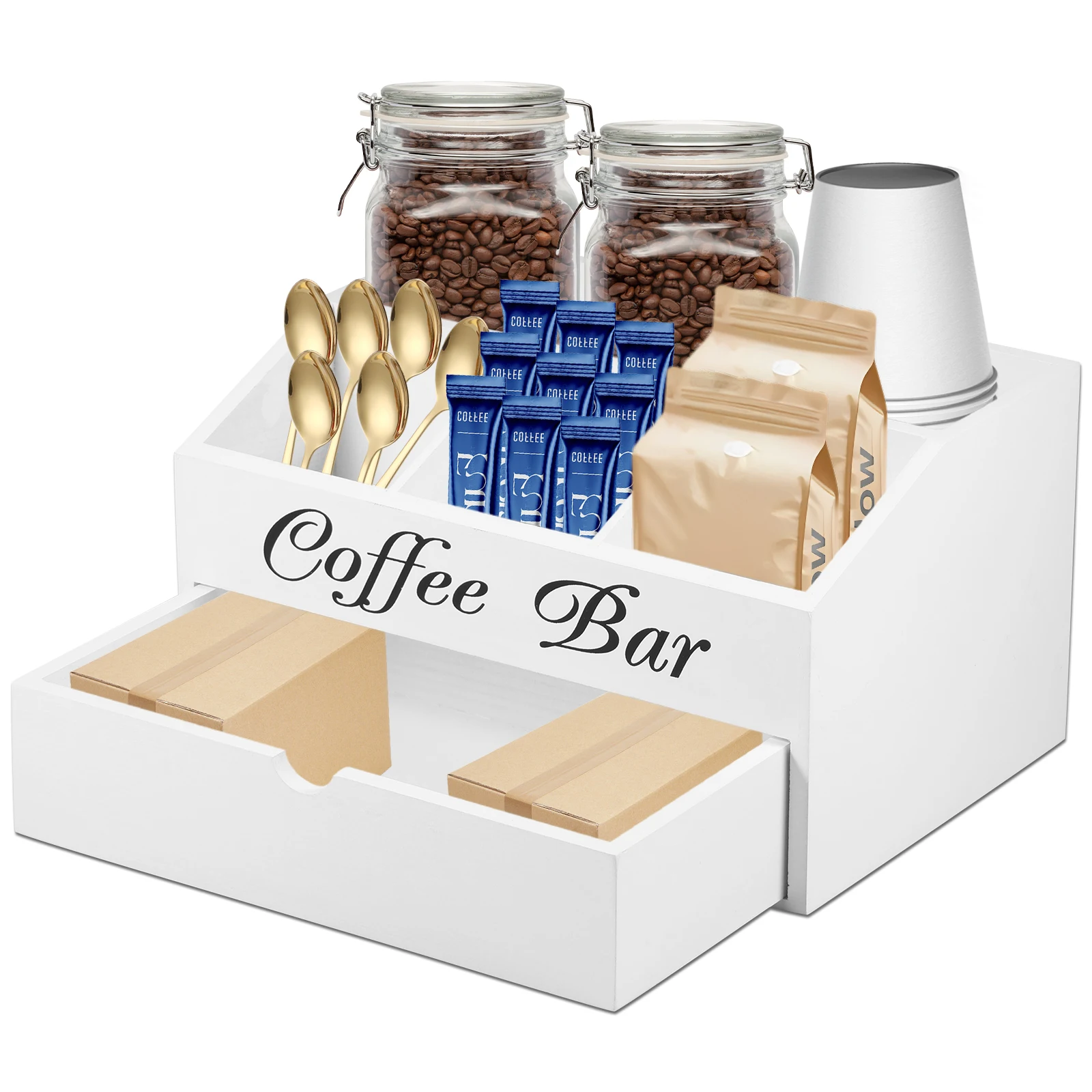 Coffee Bar Organizer Solid Wood Coffee Bar Accessories Organizer Space Saving Coffee Condiment Organizer Practical Coffee