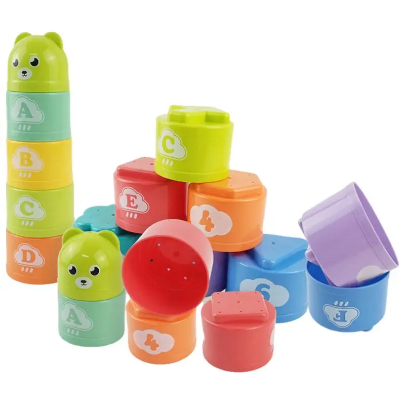 1 Set Number & Letters Baby Stacking Cup Toys ABS Baby Early Educational Toy Nesting Cup Toy Baby Bath Toy Montessori Toy