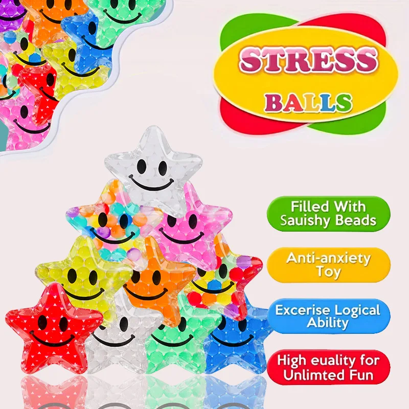 10/20/30/50 Stück Pentagramm-Wasserperlenball Stressabbau-Ball Knautsch-Musikball Farbiger Entlüftungsball Spielzeug Fidget Toy Squishy Anti-Stress – Detail 3