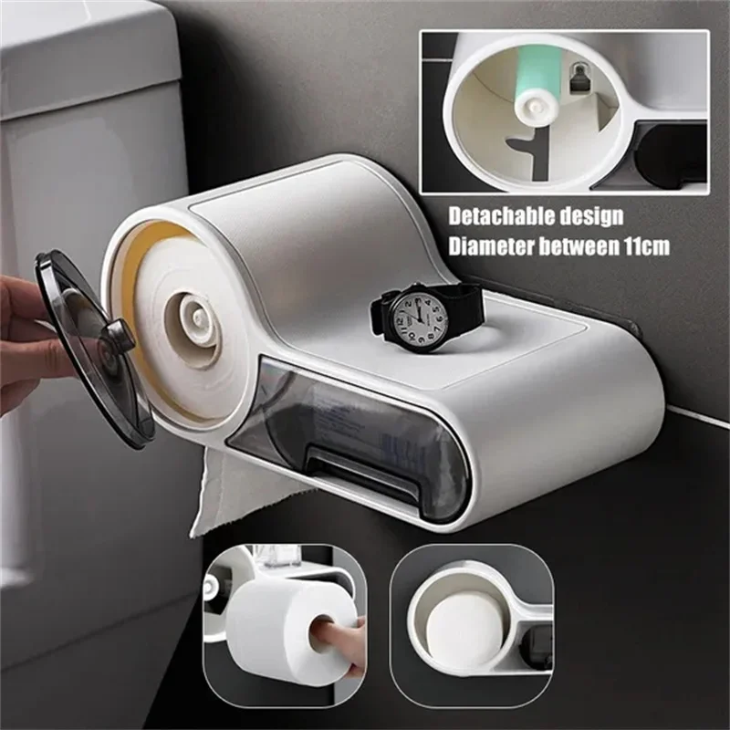 Self Adhesive Toilet Paper Holder Multifunction Bathroom Stand Wall Mount Toilet Paper Holder Phone Holder Storage Box