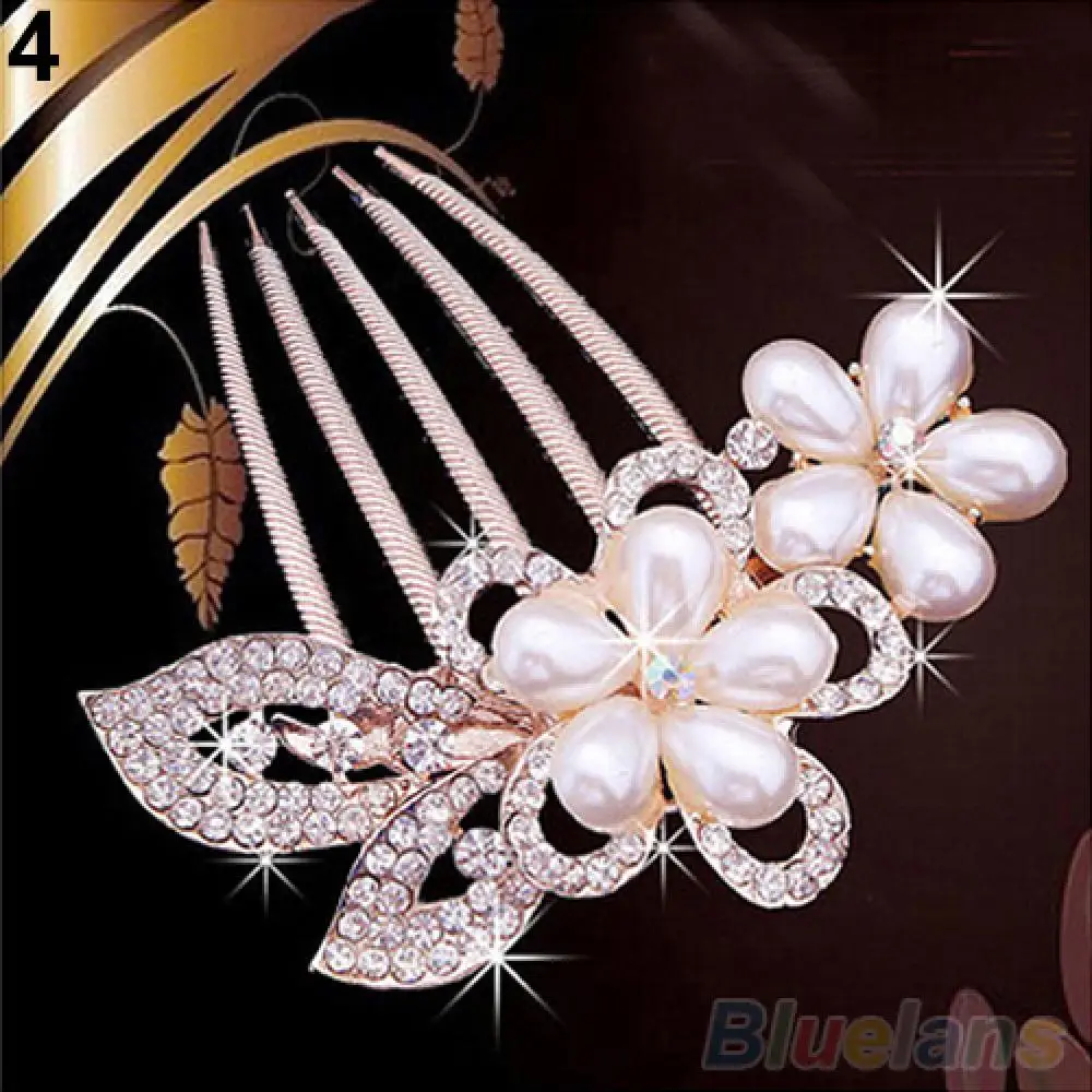 Bridal Rhinestone Faux Pearls Hairpin Flower Peacock Hair Clip Comb Head Jewelry Girls Wedding Hair Accessories