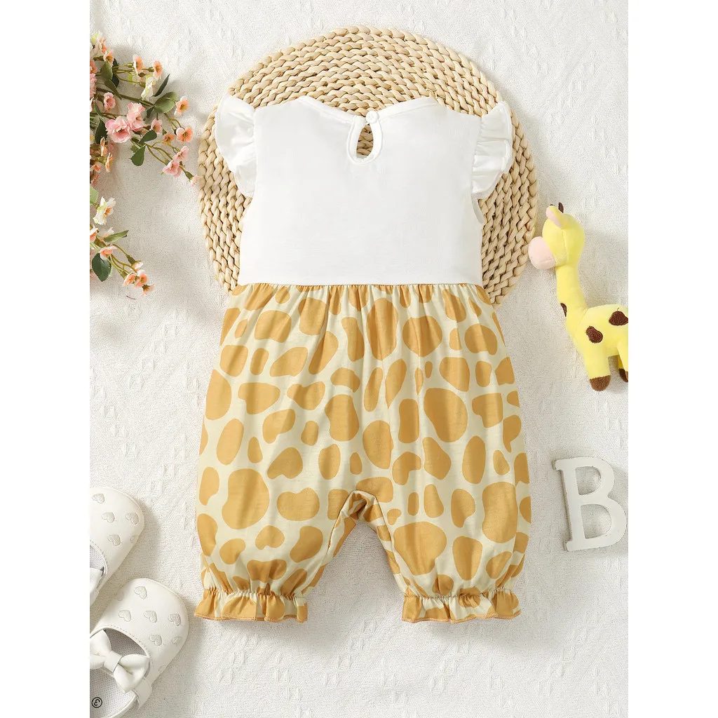 Newborn Baby Girl Romper Cute Giraffe Sleeveless Spliced Jumpsuit Summer Casual Daily Wear Bodysuit for Infant Girl 0-18 Months