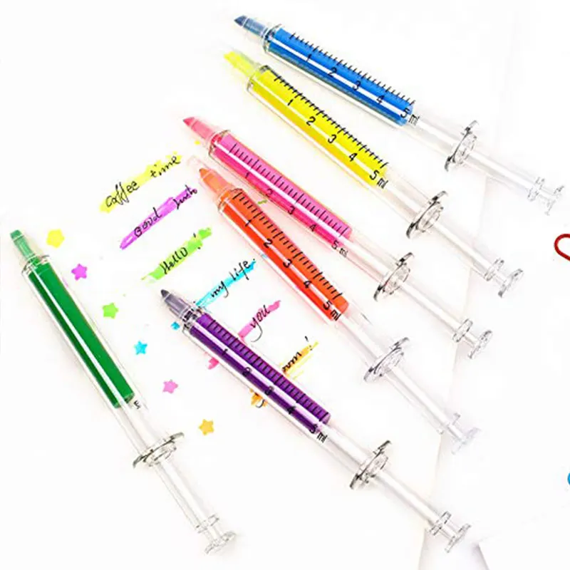 30Pcs 6 Colors Highlighters Syringe Shaped Highlighter Pens Novelty Highlighter Pens Liquid Highlighter