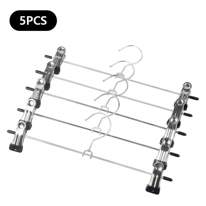 

5pcs Metal Windproof Hanger For Clothes Home Pants Coat Non-Slip Drying Hangers With Adjustable Clips Closets Storage Racks