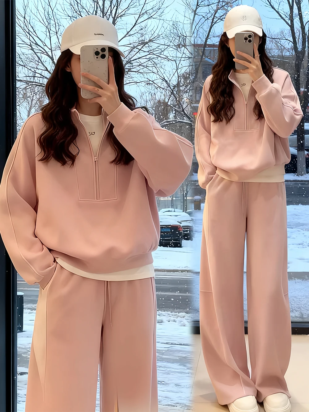 

Модный женский спортивный костюм: свитшот и брюки с широкими штанинами, комплект из двух предметов, новинка зимы, удобный повседневный стиль, высокая талия