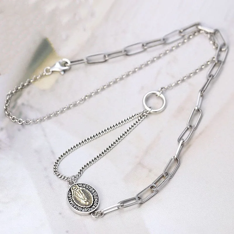 925 Sterling Silver Korean Style Nun Ins Fashion Personality Simple Clavicle Chain Thai Silver Vintage Necklace for Women