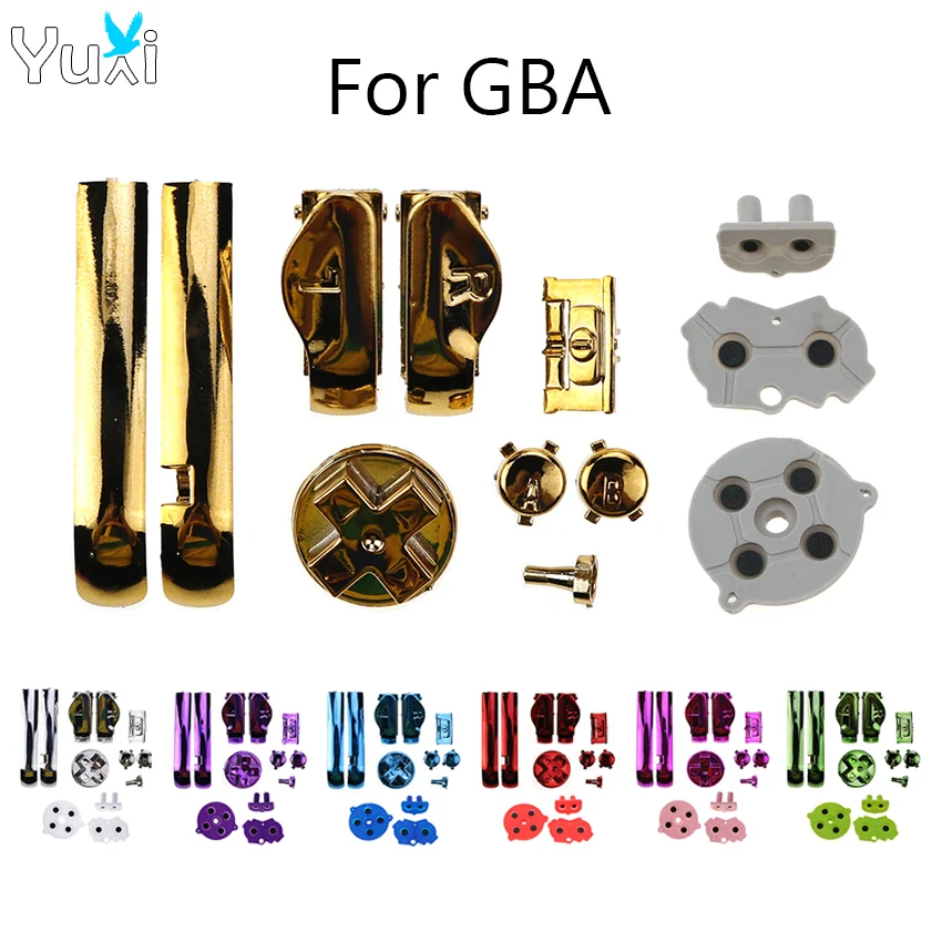 

YuXi Chrome Buttons Set A B Dpad L R Key Button Replacement For Gameboy Advance GBA Console Conductive Rubber Pad