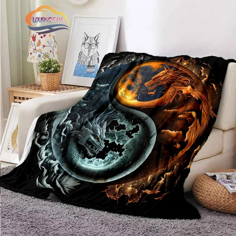 Chinese Dragon Blanket Eight Trigrams Tiger     Flannel Animal s Sofa Bed Bedroom Decoration