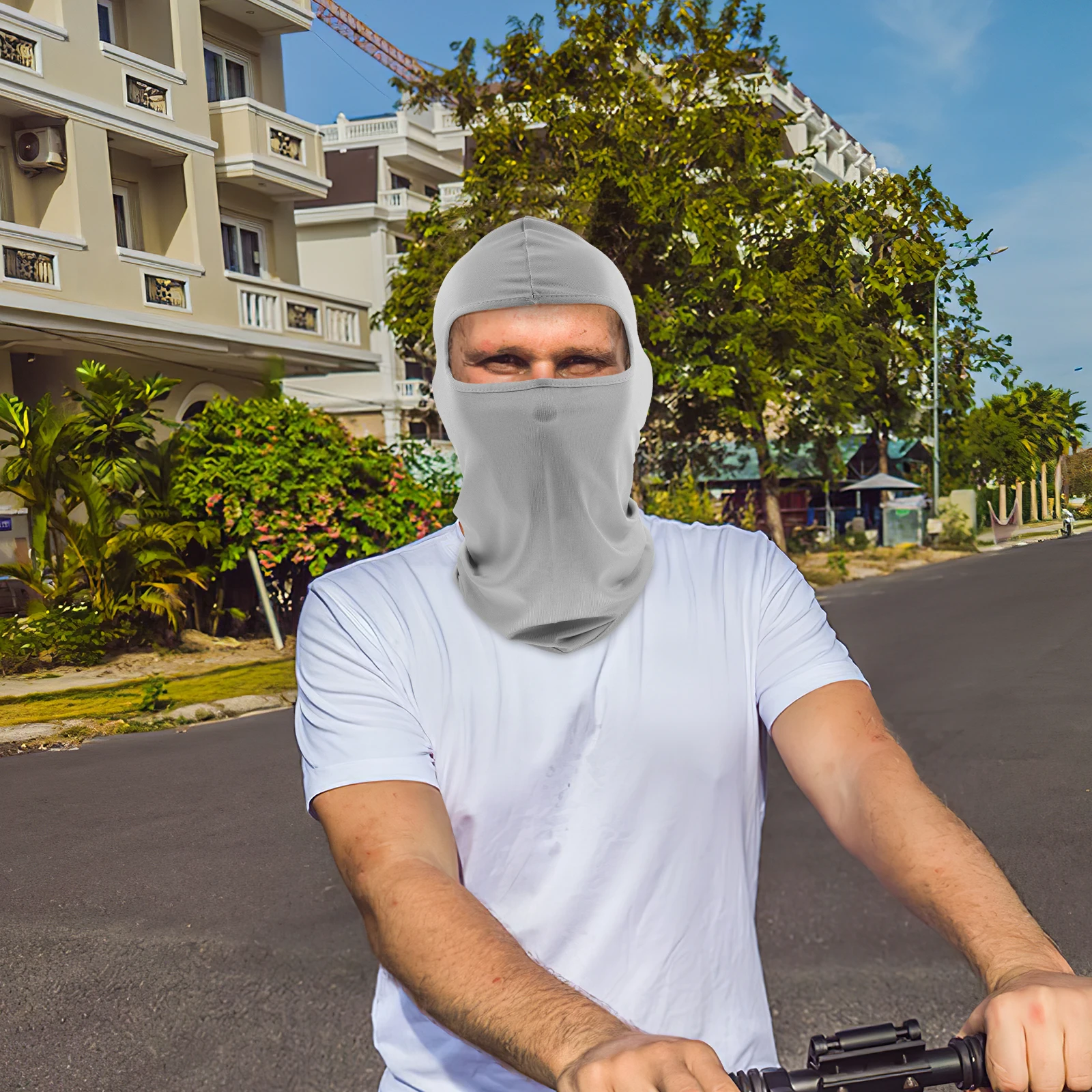 

Sun Protection Headgear Cycling Neck Warmer Light Grey Polyester Hooded Balaclava