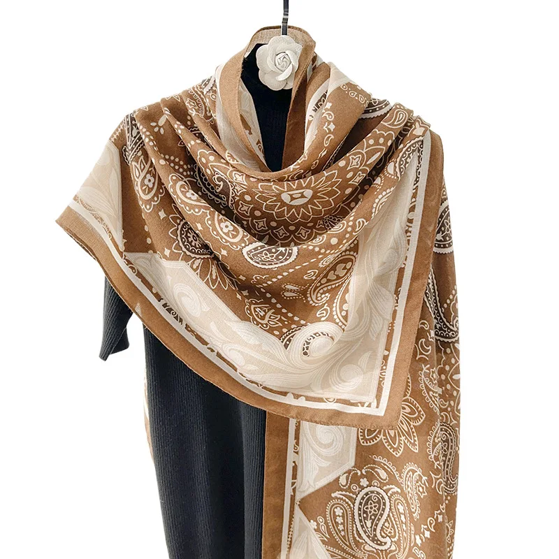 

2025 Cotton Linen Print Scarf Shawl Bohemian Hijab Spring Autumn Fashion Versatile Warm Wrap Women's Lightweight Neck Wrap
