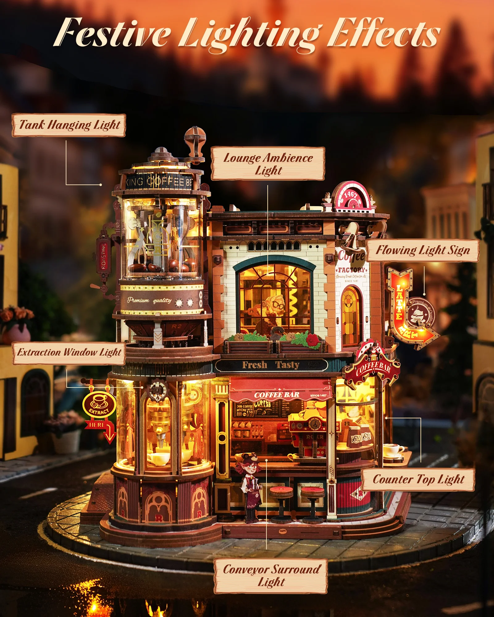 ROKR 3D Wooden Coffee Shop Music Box DIY Kit 3