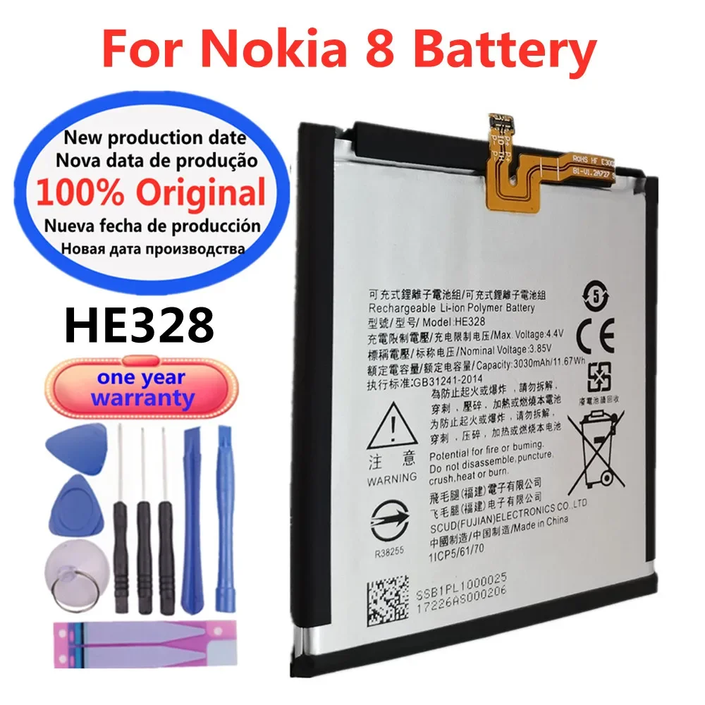 

2030mAh HE328 Original Phone Battery For Nokia 8 Nokia8 Mobile Phone Battery Bateria Fast Shipping With Free Tools