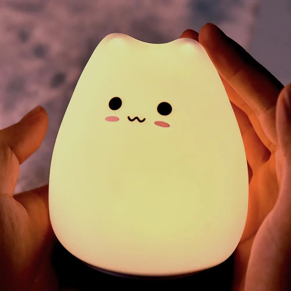 Lámpara de noche súper suave alimentada por batería, aspecto Adorable, no deslumbrante, forma creativa, decorativa, silicona, Gato divertido, LED de noche