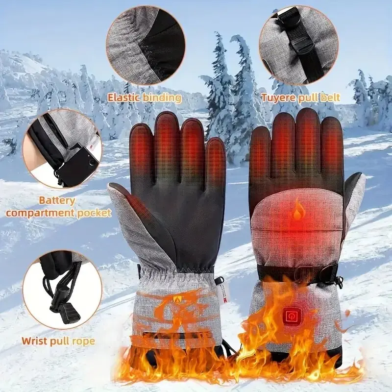 Waterproof Heated Rechargeable Gloves Electric Heated Gloves Thermal Heat Gloves Winter Warm Skiing Snowboarding Hunting Fishing