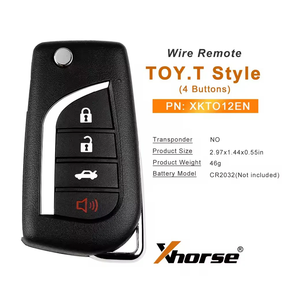 

5Pcs XHORSE XKTO12EN Wired Universal Remote Key Fob 4 Button for Toyota Style(Flip-4BTN) for VVDI Key Tool