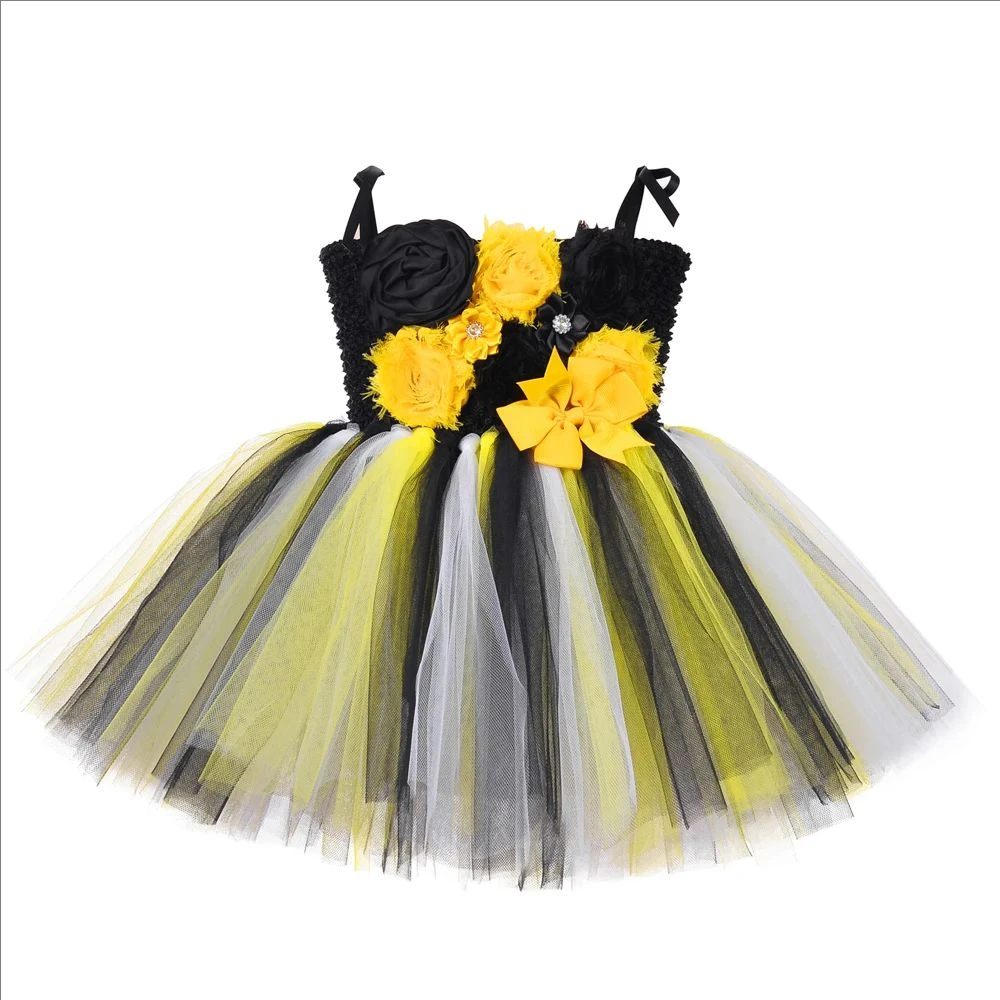 Baby Girls Honeybee Ballet Tutu Dress for Kids Toddler 1 Birthday Party Costumes Flowers Little Bee Outfit Photo Shoot Clothes