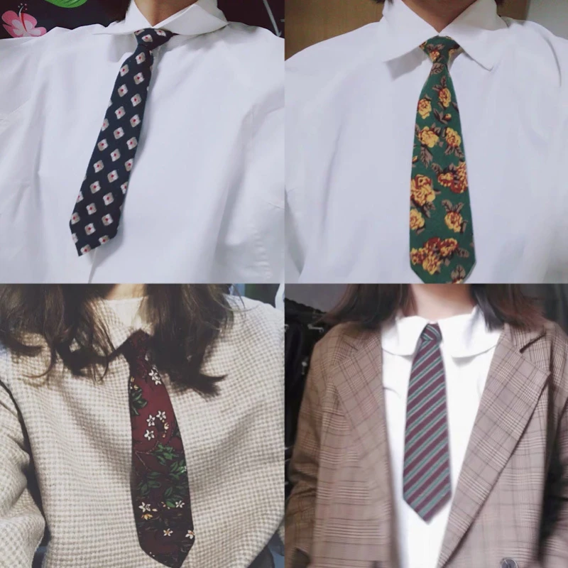 여성용 플로럴 레이지 타이 고무 밴드 넥타이, 여대생 셔츠 유니폼 넥웨어, 한국 스타일 좁은 매듭 프리 작은 넥타이, 6cm