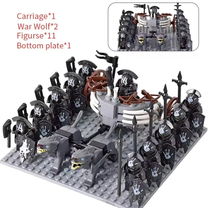 MOC Mittelalterliche LOTR Figuren Schwarze Wölfe, Montierte Streitwagen Legion Lotte Actionfiguren Bausteine Spielzeug