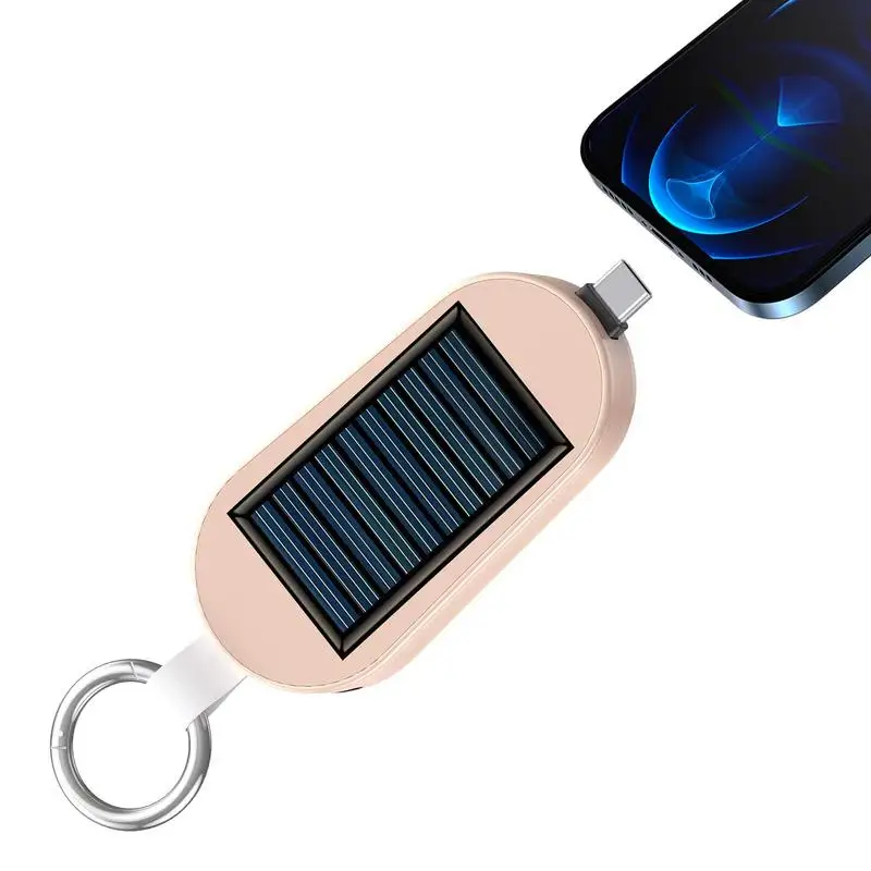 3000mAh Solar Powered Keychain Power Bank Keychain Portable Charger Type-C Mini Power Emergency Charger Power Bank for Travel