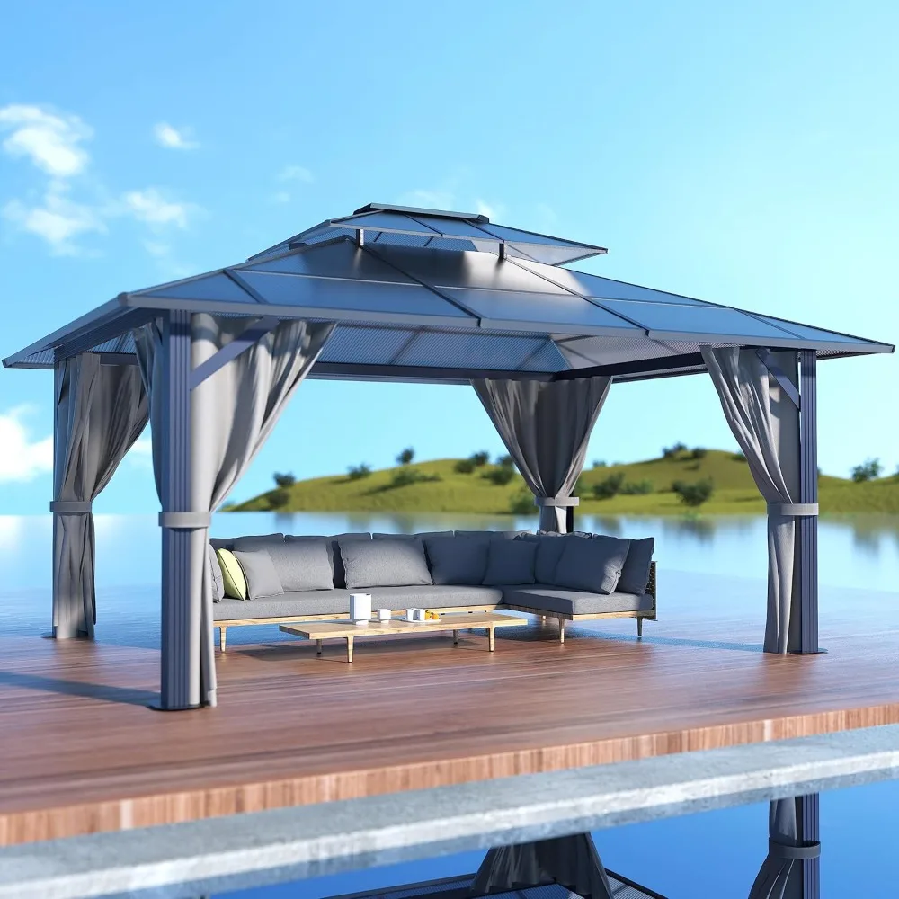 

Outdoor 10' X 13' Polycarbonate Hardtop Gazebo with Aluminum Frame, Lawns, Gardens and Pools