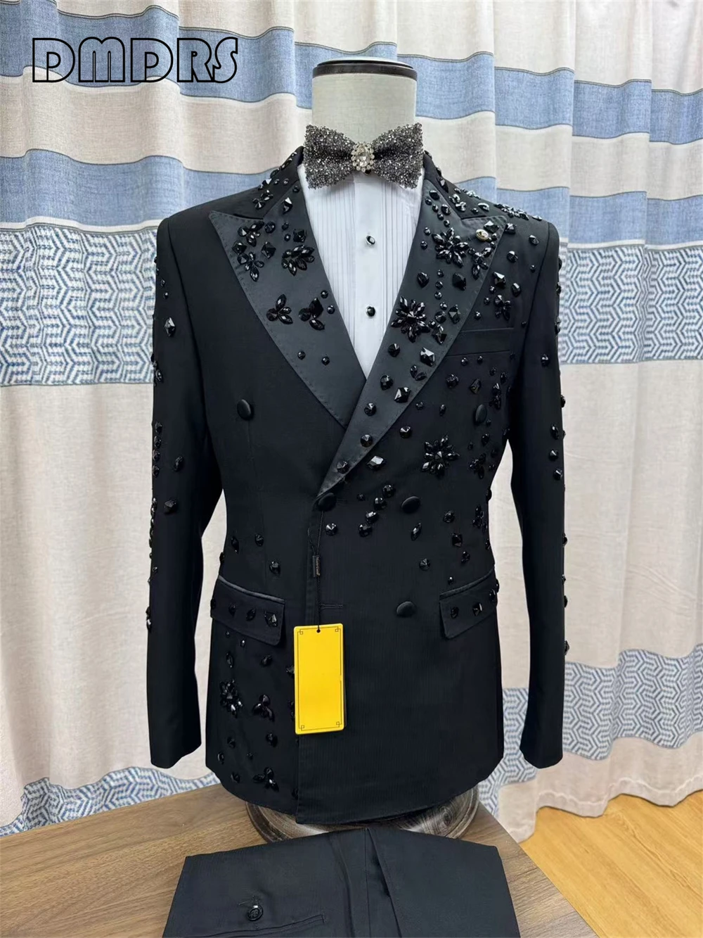 

High End Crystals Suit Set for Men, Two Pieces Double Breasted Men's Luxury Suit, Blazer Pants Set, Plus Size Formal Tuxedo