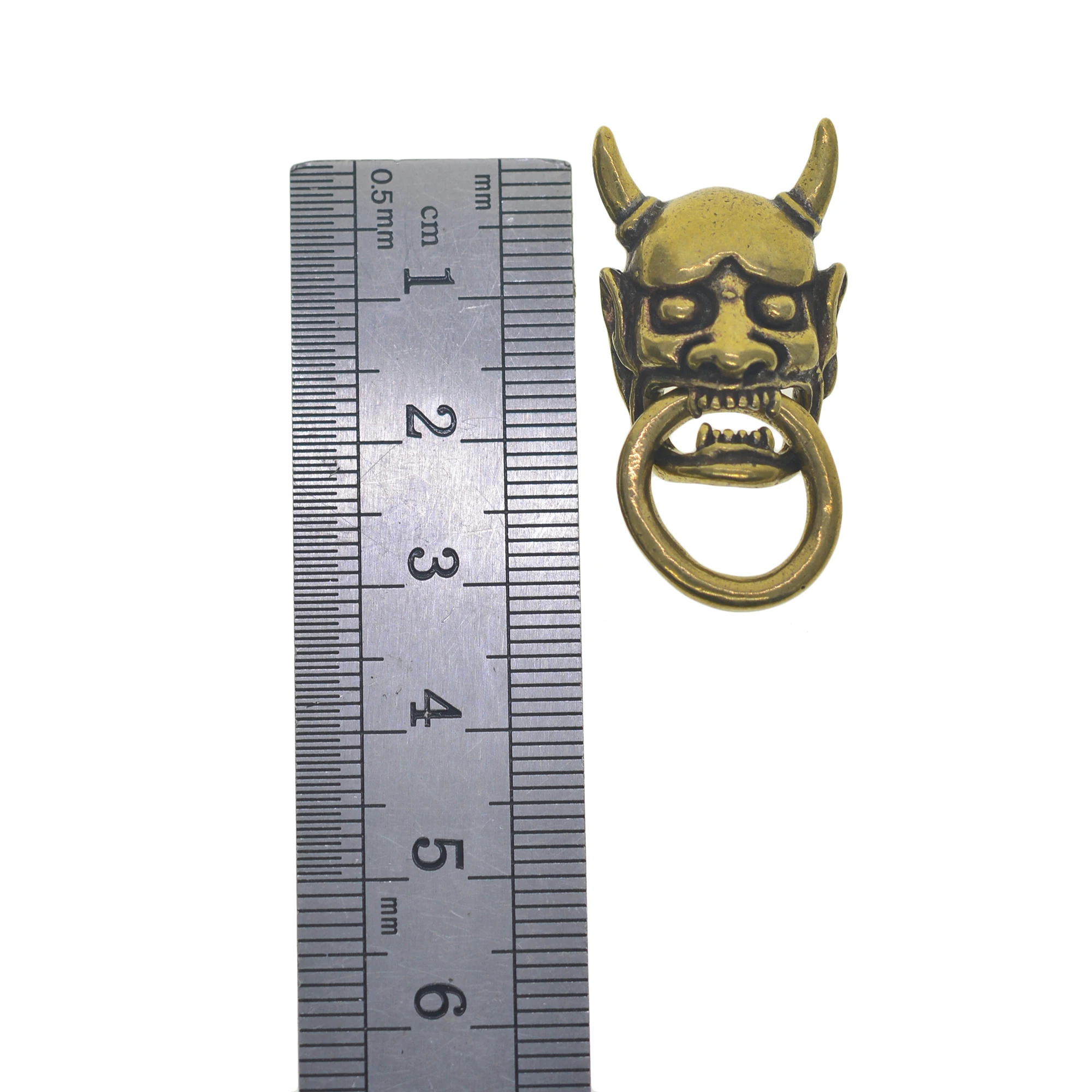 Retro Brass Gothic demon skull head Devil Japanese Jucky mask Hannya screw back lock Concho rivet with ring EDC zipper wallet