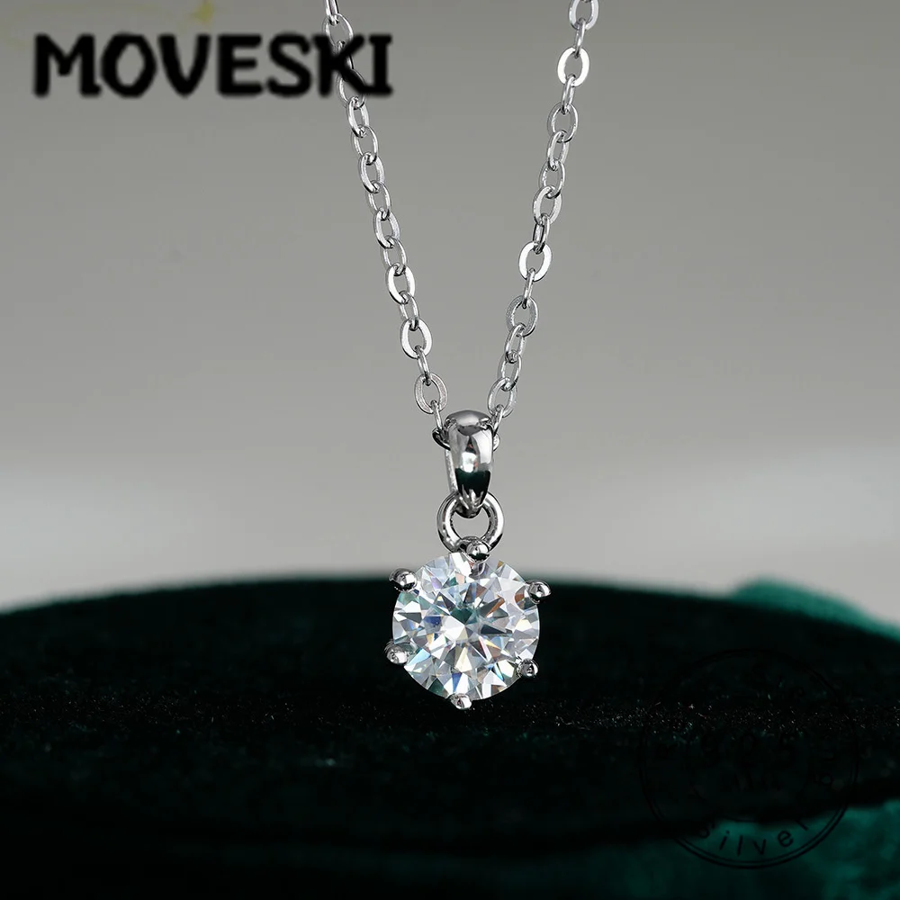 

925 Sterling Silver Moissanite Necklace, 1CT/2CT D Color VVS1 Round Brilliant Cut Solitaire Pendant,Fine Jewelry for Women