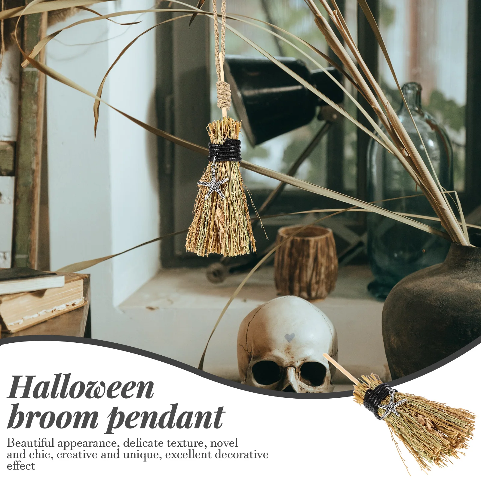 

Carved Witches Brooms Mini Pendant Decor Aldult Small Halloween Decorations Ornament