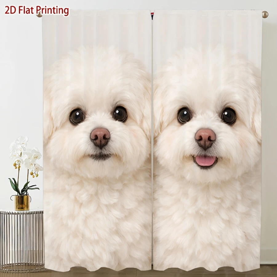 2PCS Digital Printed Curtains, Cute Puppy Dog Pattern, Adorable Kawaii Cartoon Style for Kids Room Bedroom Apartment Decor