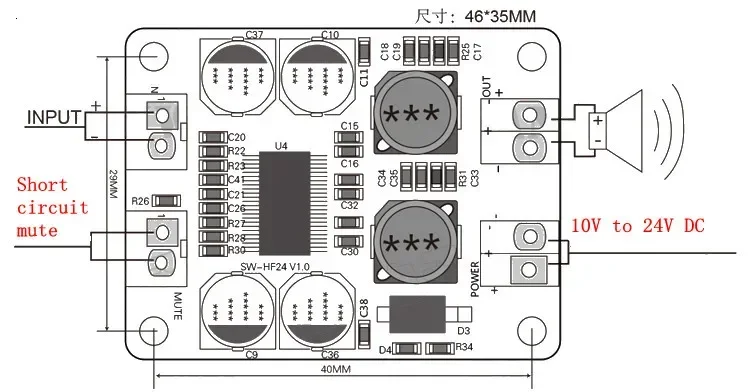 5PCS DC 12V-24V TPA3118 60W Mono Digital Audio Power Amplifier Board Amp Module