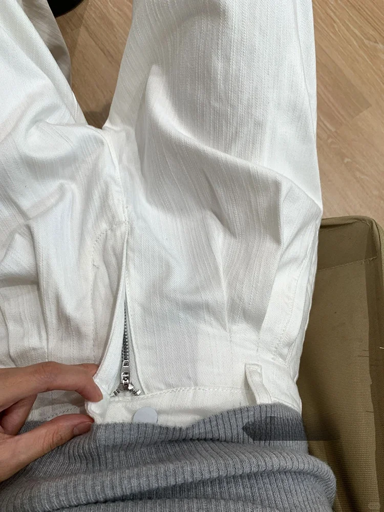 

Женские джинсы с высокой талией и широкими штанинами, свободного кроя, расклешенные, из текстурированного денима, белые, повседневные брюки для осени и зимы