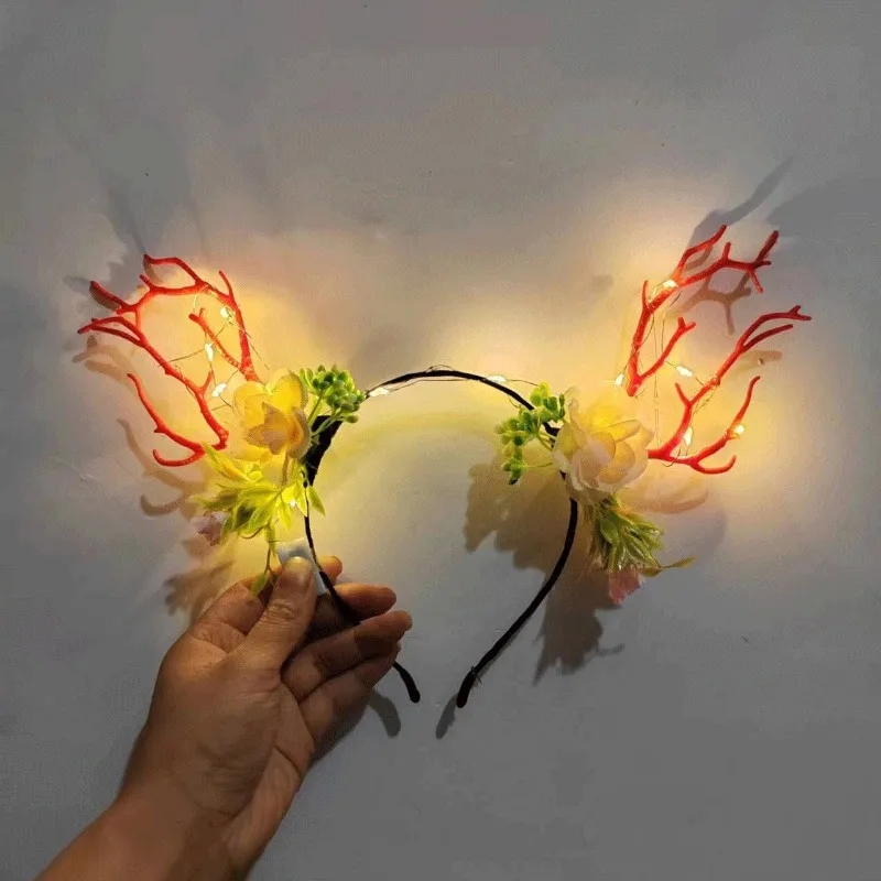 Christmas Headbands Elk Antlers Headband Branch Antlers Hair Clip Head Hoop Hair Accessories Glowing Christmas Supplies