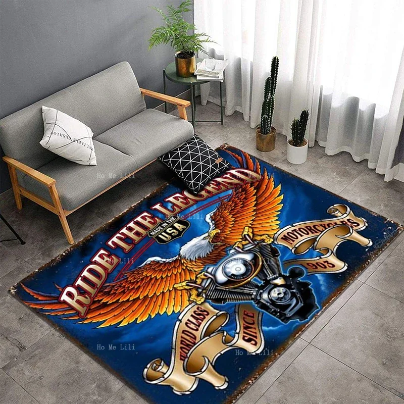 American Ribb Bald Eagle Motor Metal Sign Fighters Patriotic Fire Ring Punisher Skull Flannel Floor Rug By Ho Me Lili Home Decor