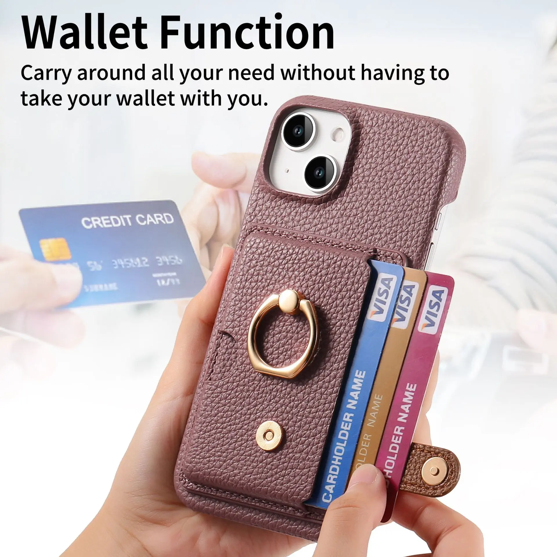 Leather Ring Support Phone Case for IPhone 17 Air 16E 18 16 15 14 13 12 11 Pro Max Plus Wallet with Card Holder Shockproof Cover