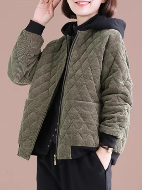 

Trendy Hooded Thiened Cotton Jaet Women's Loose Fit Casual ort Sle Velvet Winter Outerwear Faionable Coat