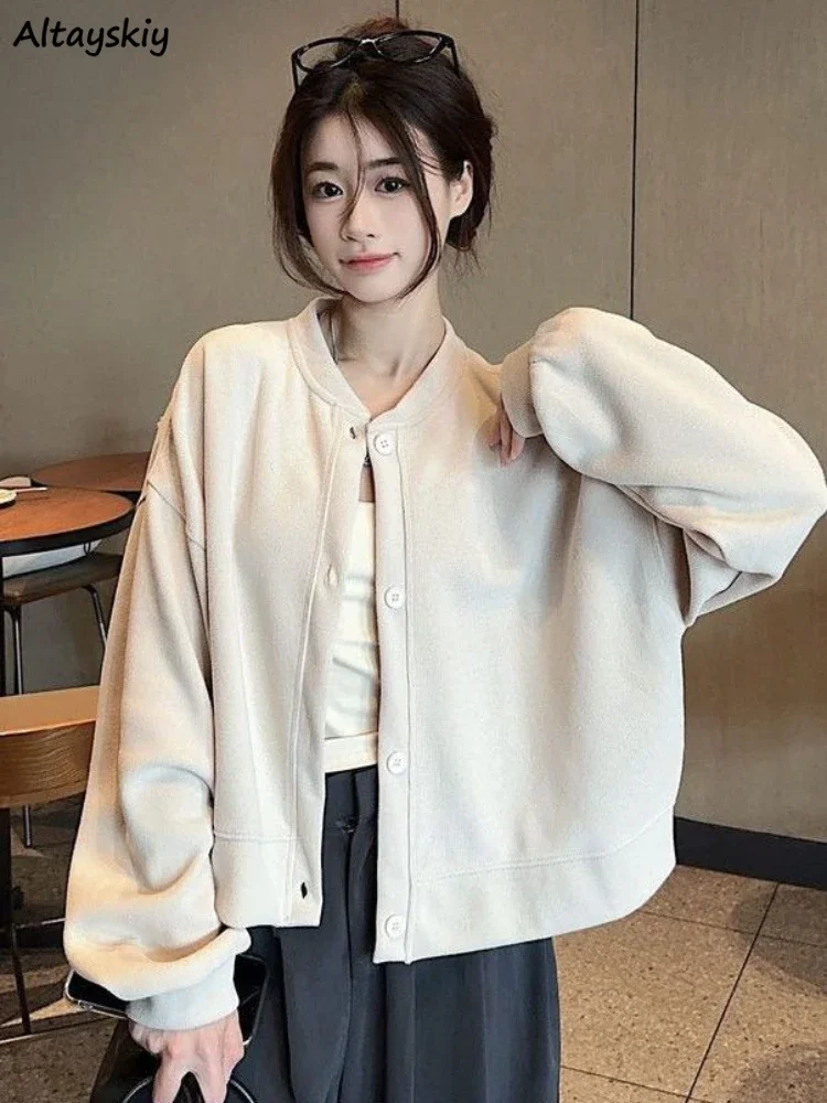 

Solid Jackets Women Long Sleeve Slouchy Warm Spring Korean Style Baggy Fit All-match Design Students Casual Fashion Femininas
